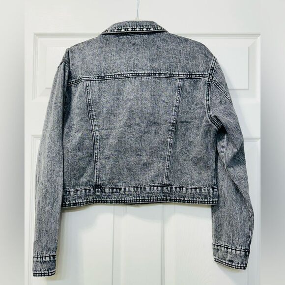 NWOT Rebecca Minkoff Studded Light Black Wash Denim Jean Jacket Women’s Sz L - Picture 3 of 16